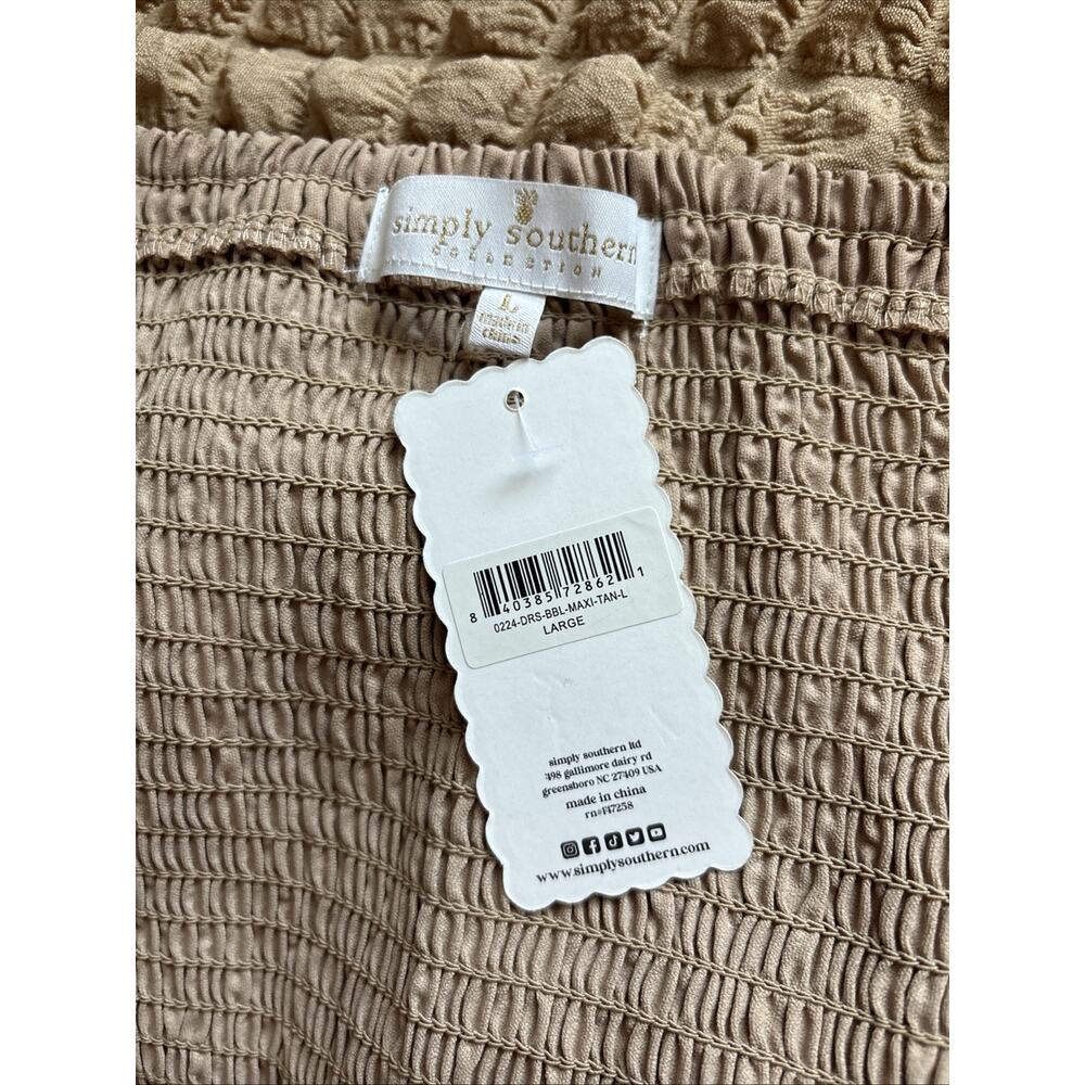 Simply Southern Bubble Maxi Dress Women's Large Tan Gauze Prairie Coastal Flowy - Picture 9 of 10